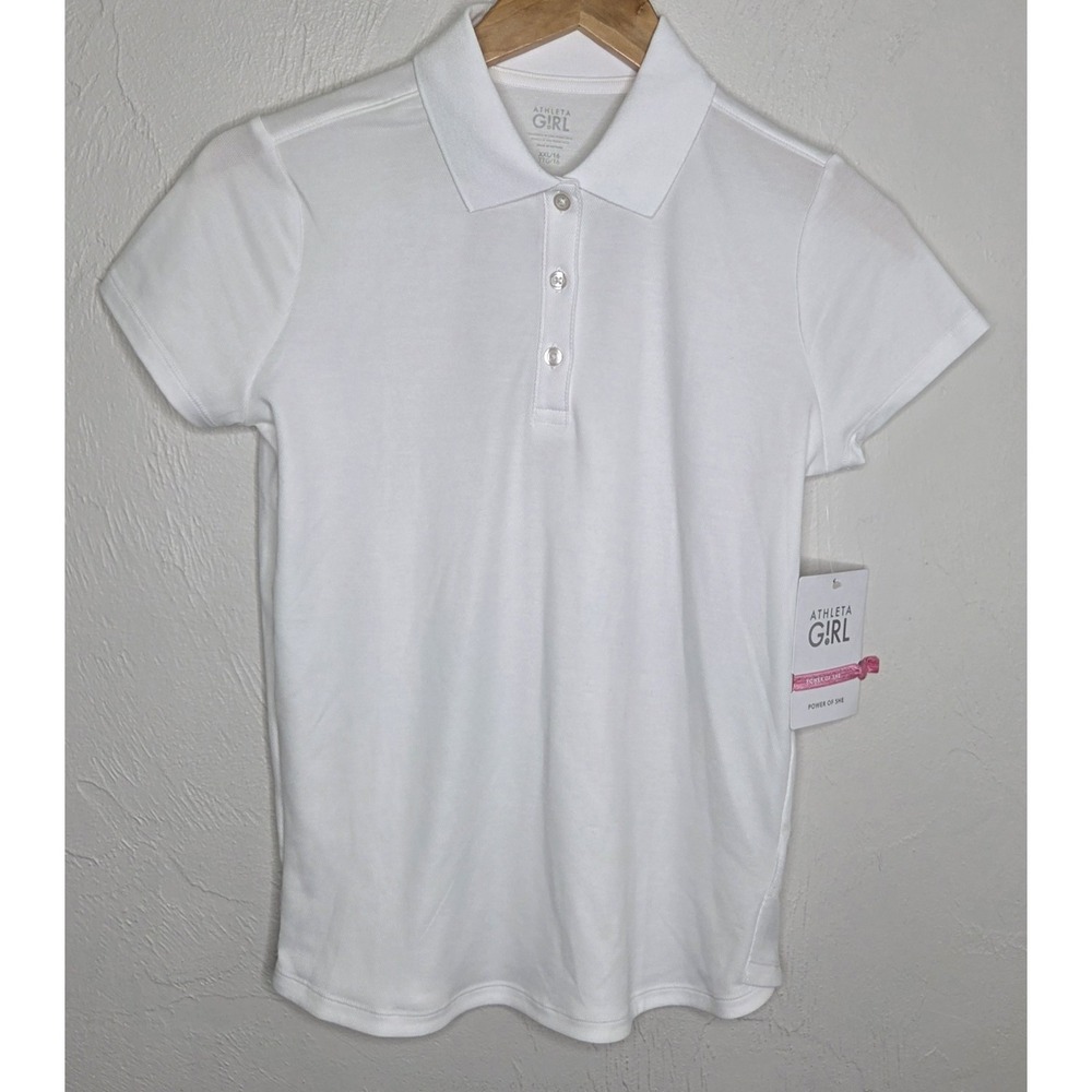 *NEW w/Tags Athleta Girl School Day Polo Size XXL 16 White Short Sleeve Comfort